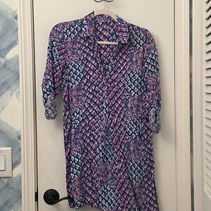 Lilly Pulitzer Vibrant Pink and Blue Long Sleeve Dress